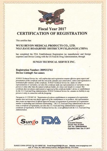 Китай Wuxi Beyon Medical Products Co., Ltd. Сертификаты